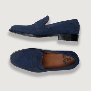 Men's Blue Suede Penny Loafers