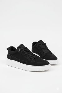 Men's Black Canvas Sneakers With White Platform Sole
