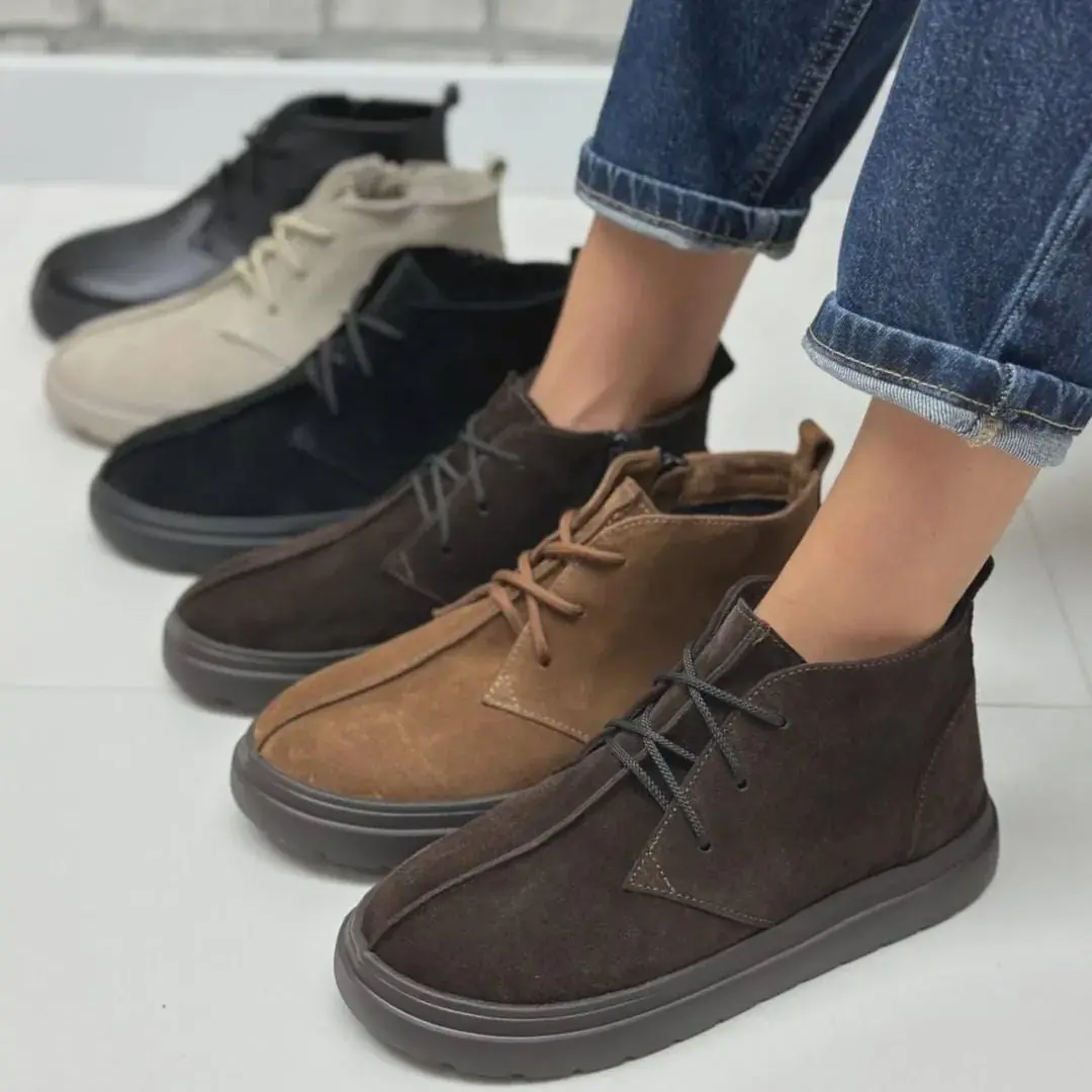 Handmade Beige Suede Boots Women Comfortable Demi Season