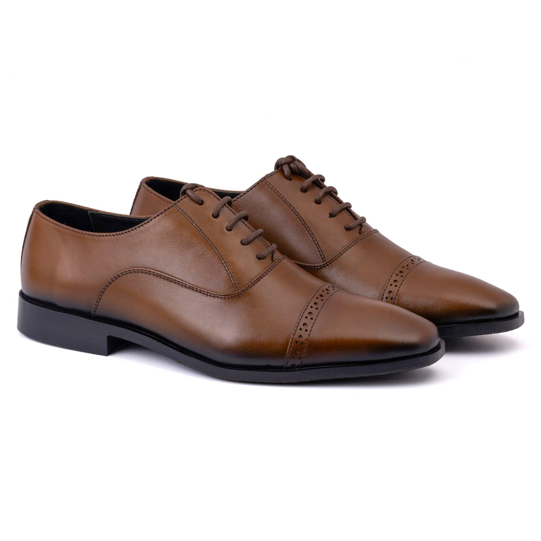 Men's Brown Leather Captoe Oxford Dress Shoes Formal