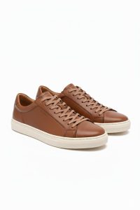 Men's Brown Leather Sneakers Casual Lowtop Trainers Bella